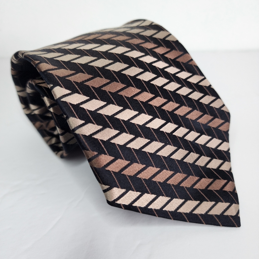 GIANFRANCO RUFFINI Elegant Black and Brown Geometric Tie